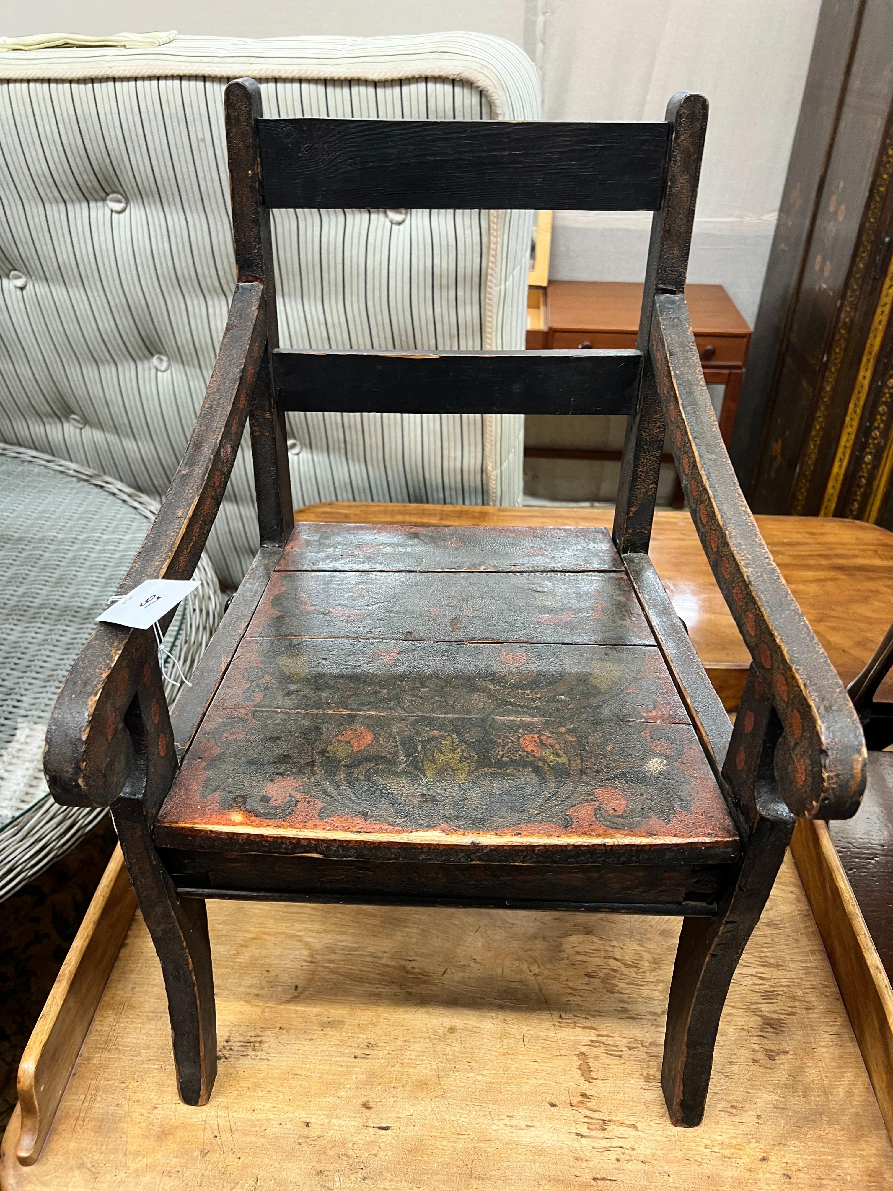 A 19th century and later provincial painted child's chair